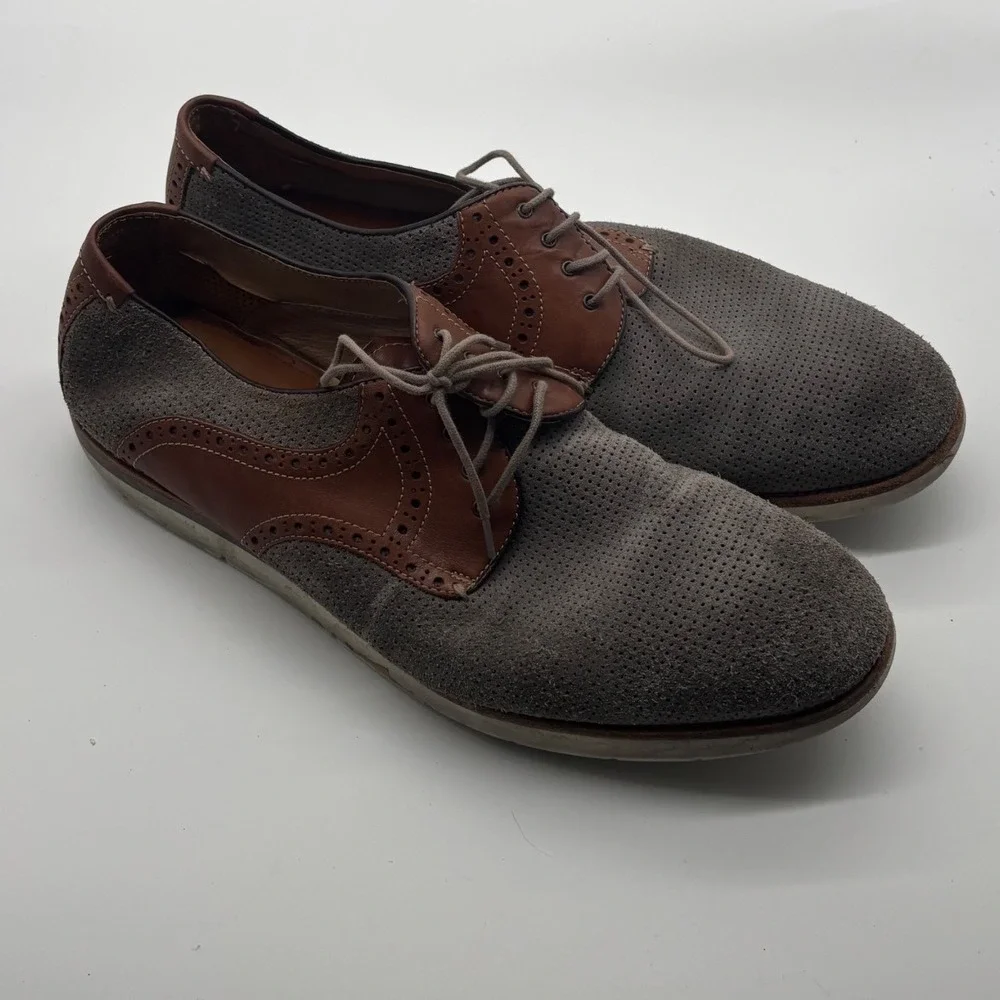 Johnston & Murphy Mens 12M Gray Suede Brown Leather Wingtip Oxfords